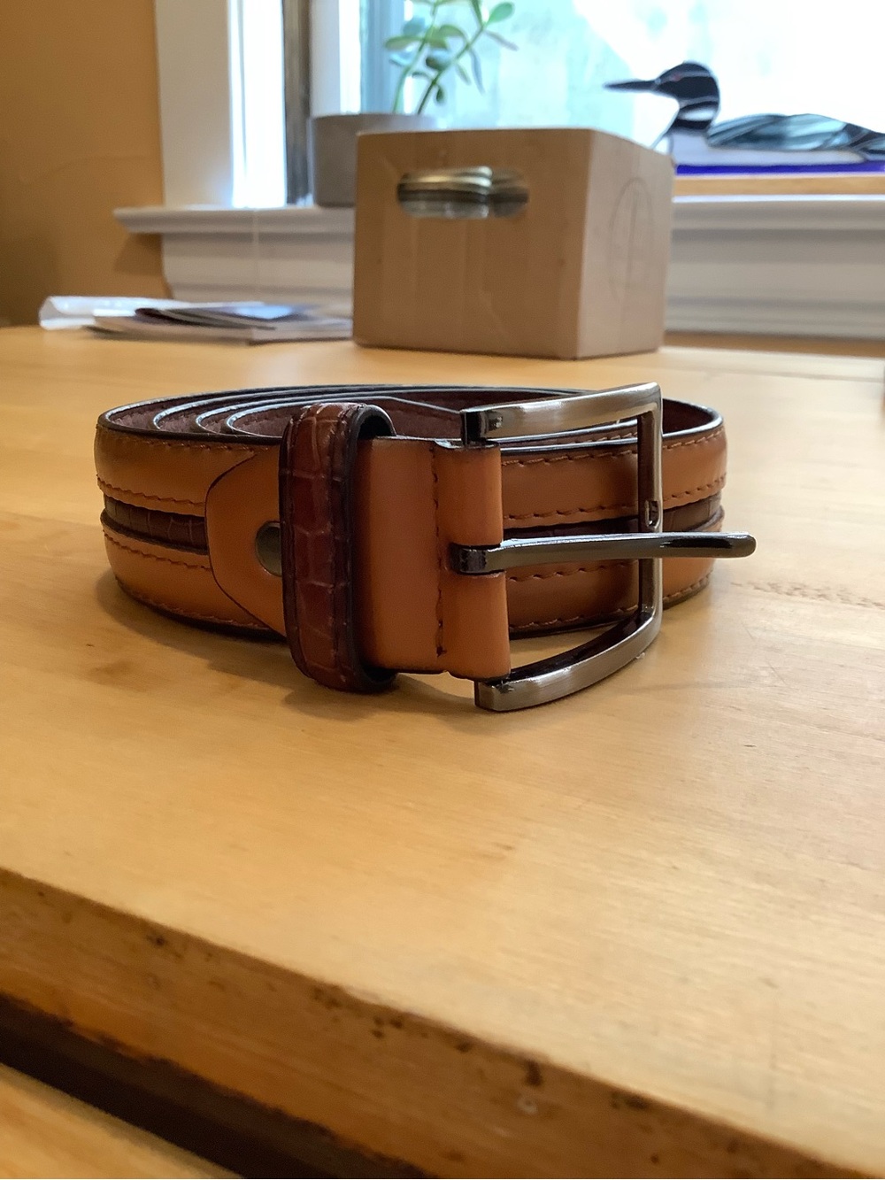 VINTAGE Italian Style Tan Croc Embossed Faux Leather Dress Belt 38 - Picture 3 of 9